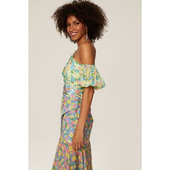 Amur Jaylah Patchwork Floral Print Silk Asymmetrical Midi Dress Size 4 - Picture 2 of 16